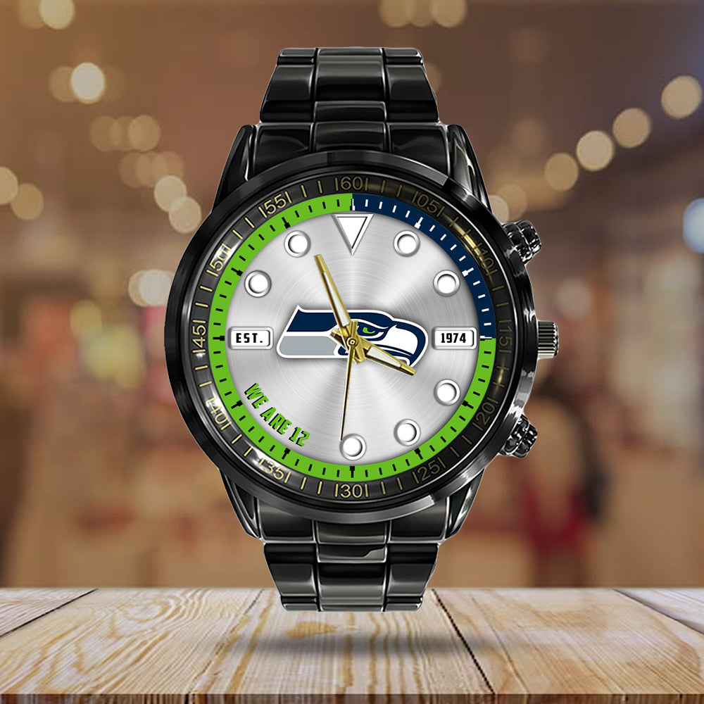 Seattle Seahawks Black Stainless Steel Watch - HOATT12960