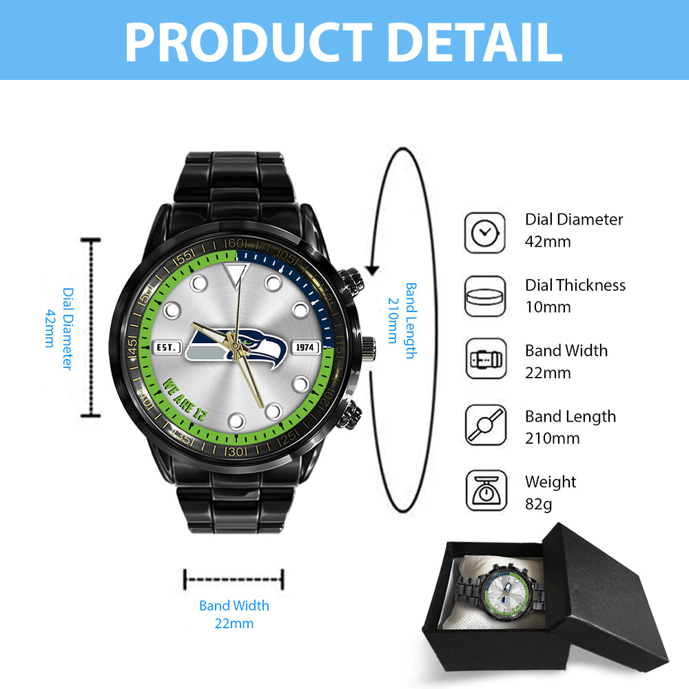 Seattle Seahawks Black Stainless Steel Watch - HOATT12960
