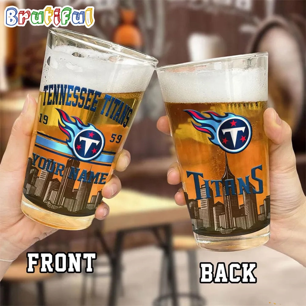 NFL Tennessee Titans Beer Glass Cup 16oz, Custom Football Glass Cup