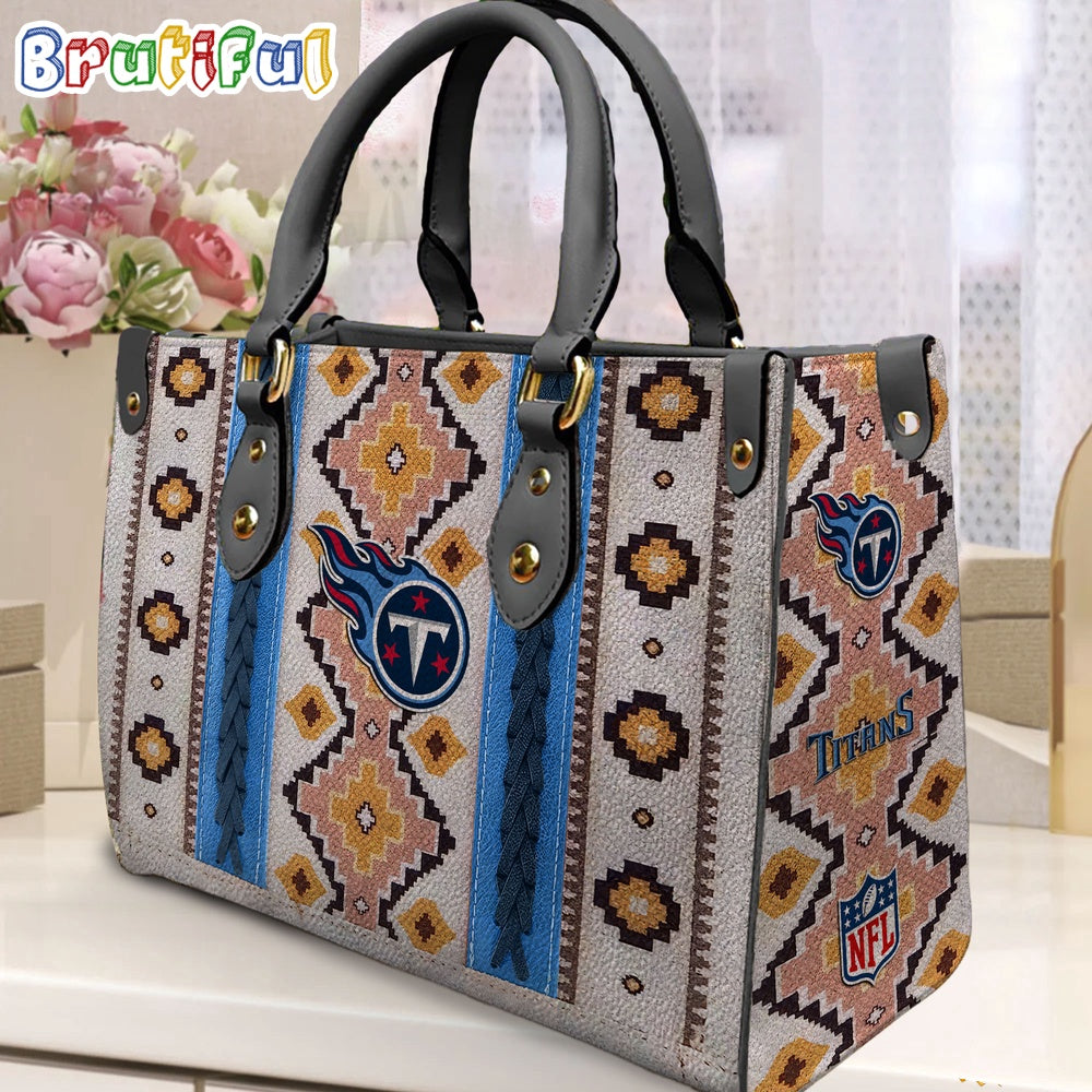 NFL Tennessee Titans Native American Pattern Leather Bag, Football Women Leather Bag