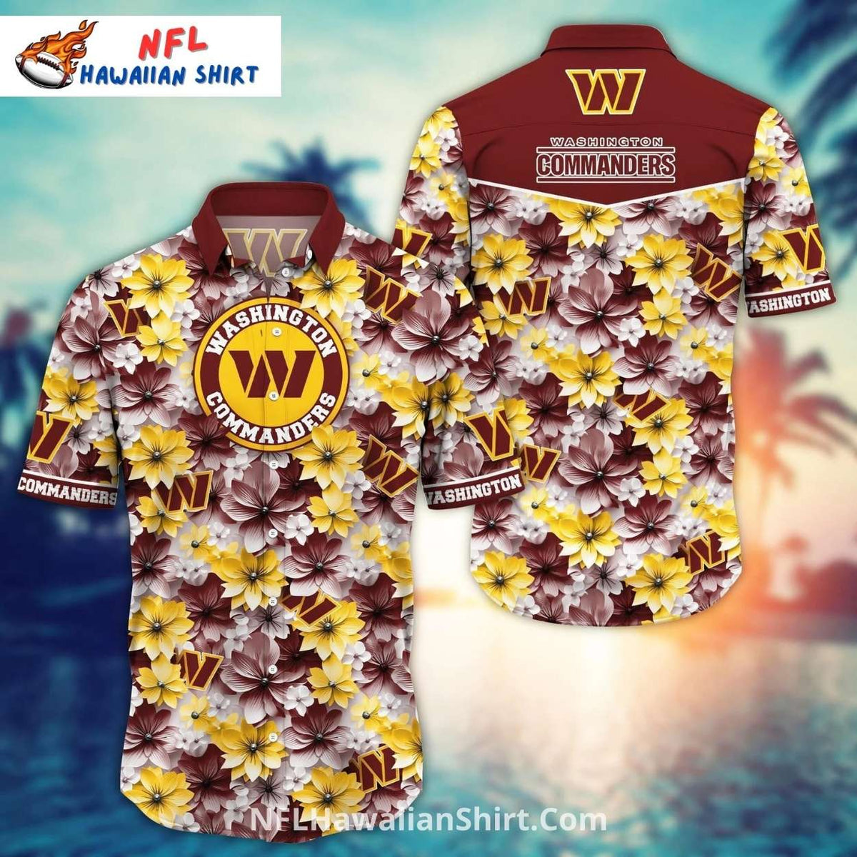NFL Washington Commanders Floral Pattern Hawaiian Shirt