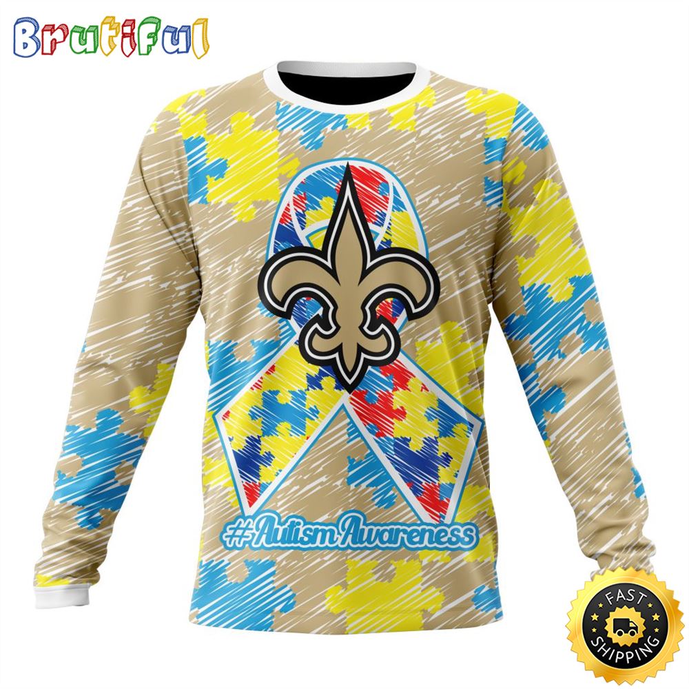 NFL New Orleans Saints Crewneck Sweatshirt Puzzle Autism Awareness Unisex Sweatshirt