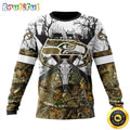 NFL Seattle Seahawks Crewneck Sweatshirt Deer Skull And Forest Pattern Represent Your Team