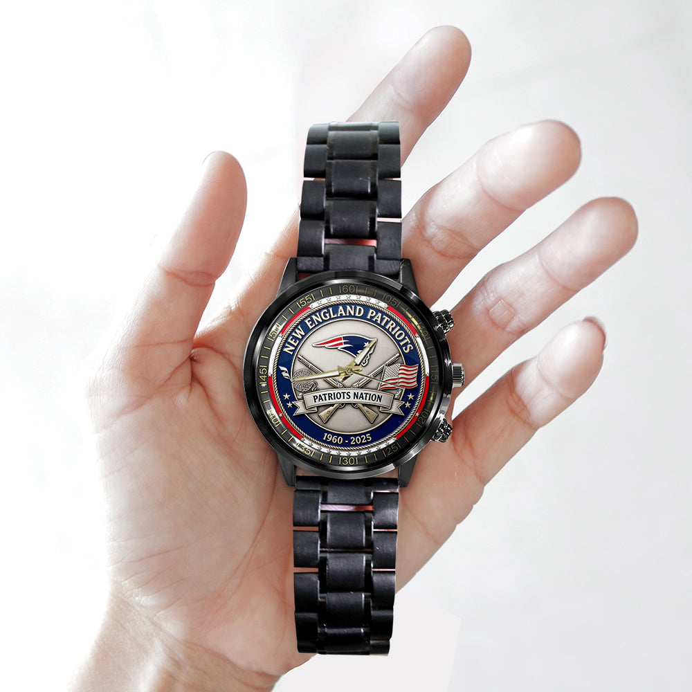 New England Patriots 65th Anniversary 2025 Black Stainless Steel Watch - NGHIAVT6138