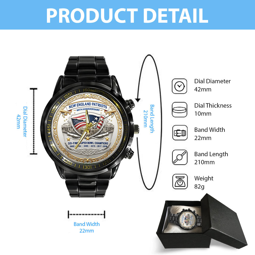 New England Patriots 65th Anniversary 2025 Black Stainless Steel Watch - NGHIAVT6142