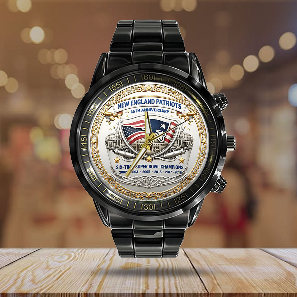 New England Patriots 65th Anniversary 2025 Black Stainless Steel Watch - NGHIAVT6142