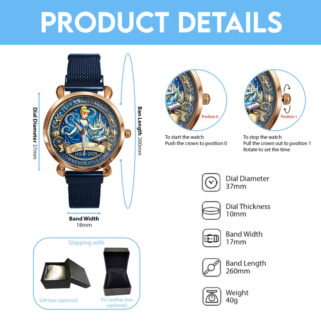 Cinderella 1950-2025 75th Anniversary Mesh Strap Quartz Watch - NGHIAVT9412