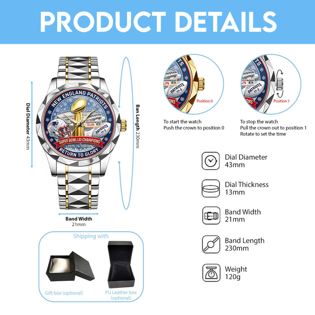 New England Patriots AFC Champions 2026 Alloy Luxury Quartz Watch - NGHIAVT9581