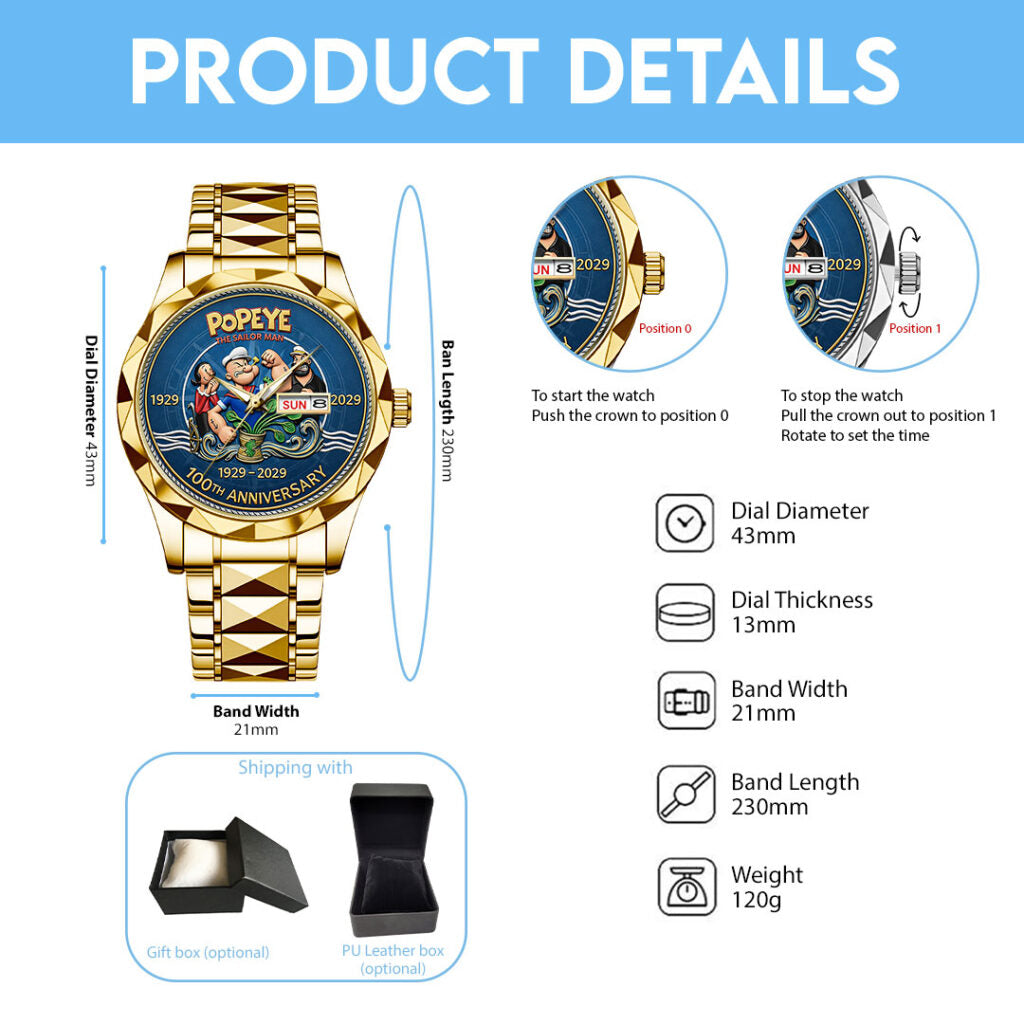 Popeye The Sailor Man 100th Anniversary Alloy Luxury Quartz Watch - NGHIAVT9672