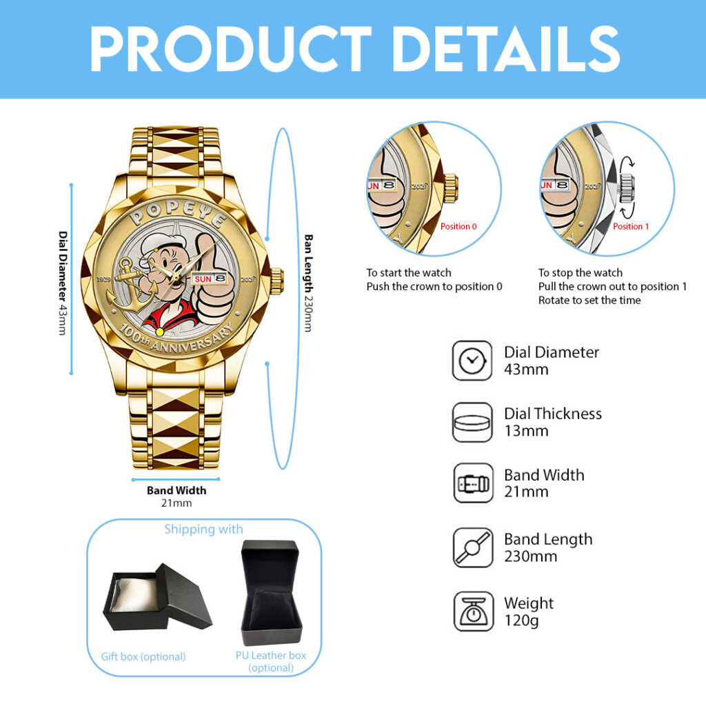 Popeye The Sailor Man 100th Anniversary Alloy Luxury Quartz Watch - NGHIAVT9673