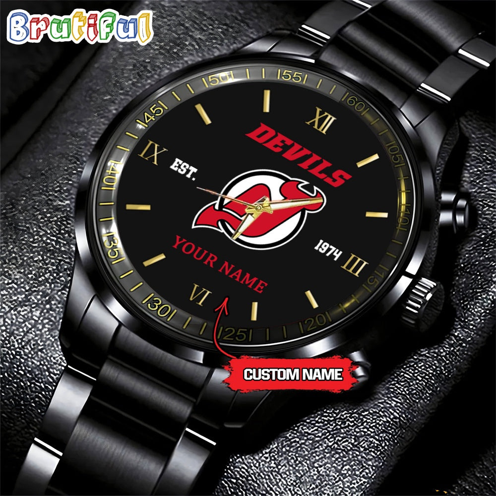 NHL New Jersey Devils Black Fashion Watch Custom Hockey Game Time