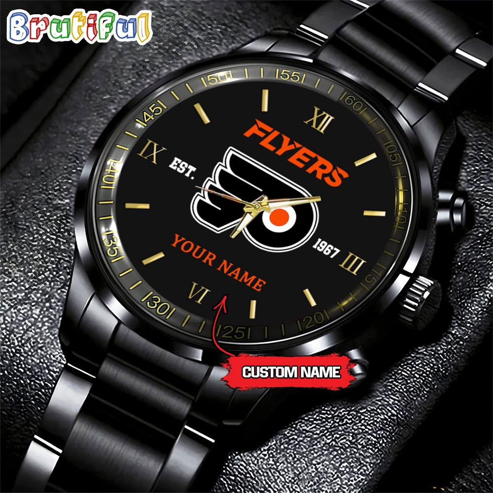NHL Philadelphia Flyers Black Fashion Watch Custom Hockey Game Time