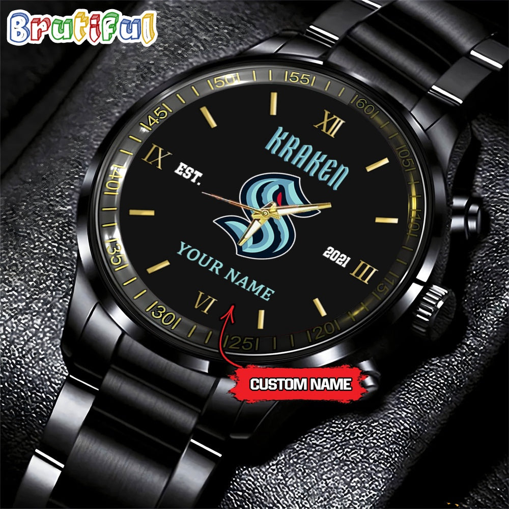 NHL Seattle Kraken Black Fashion Watch Custom Hockey Game Time