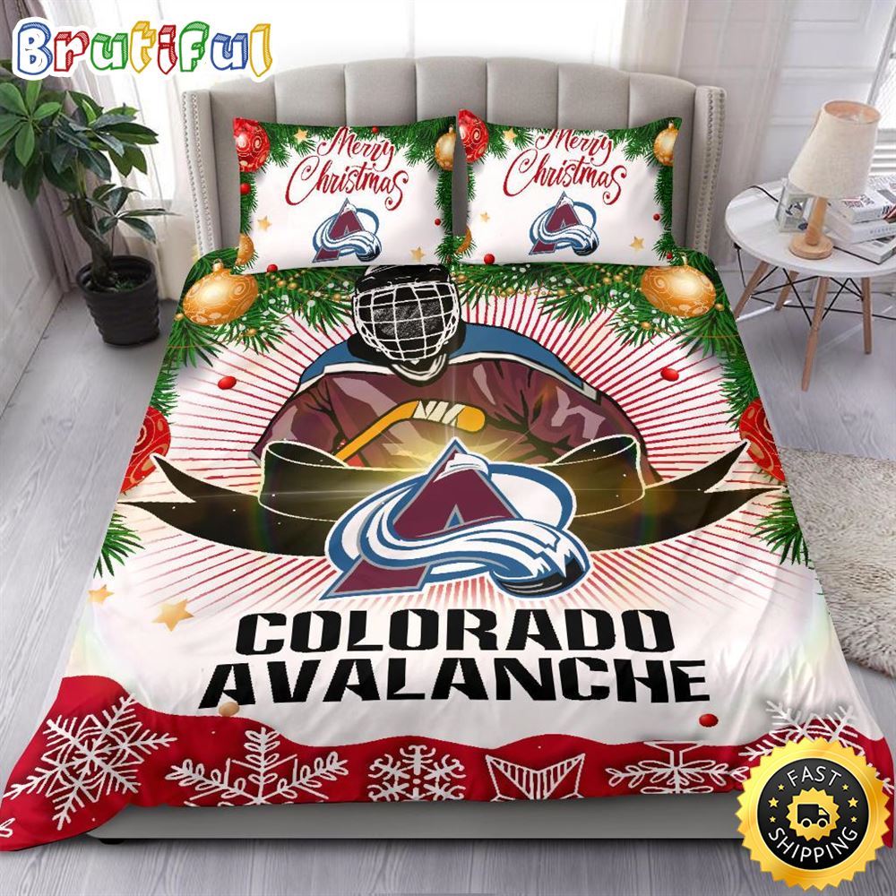 NHL Colorado Avalanche Bedding Sets Merry Christmas Quilt Bedding Sets