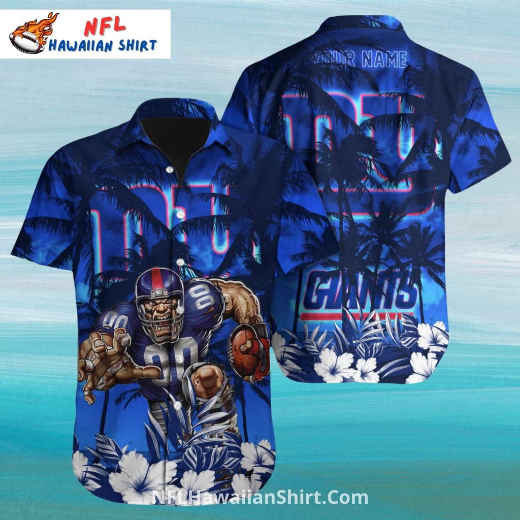 NY Giants Aloha Shirt Blue Palm Trees Football Warrior Style
