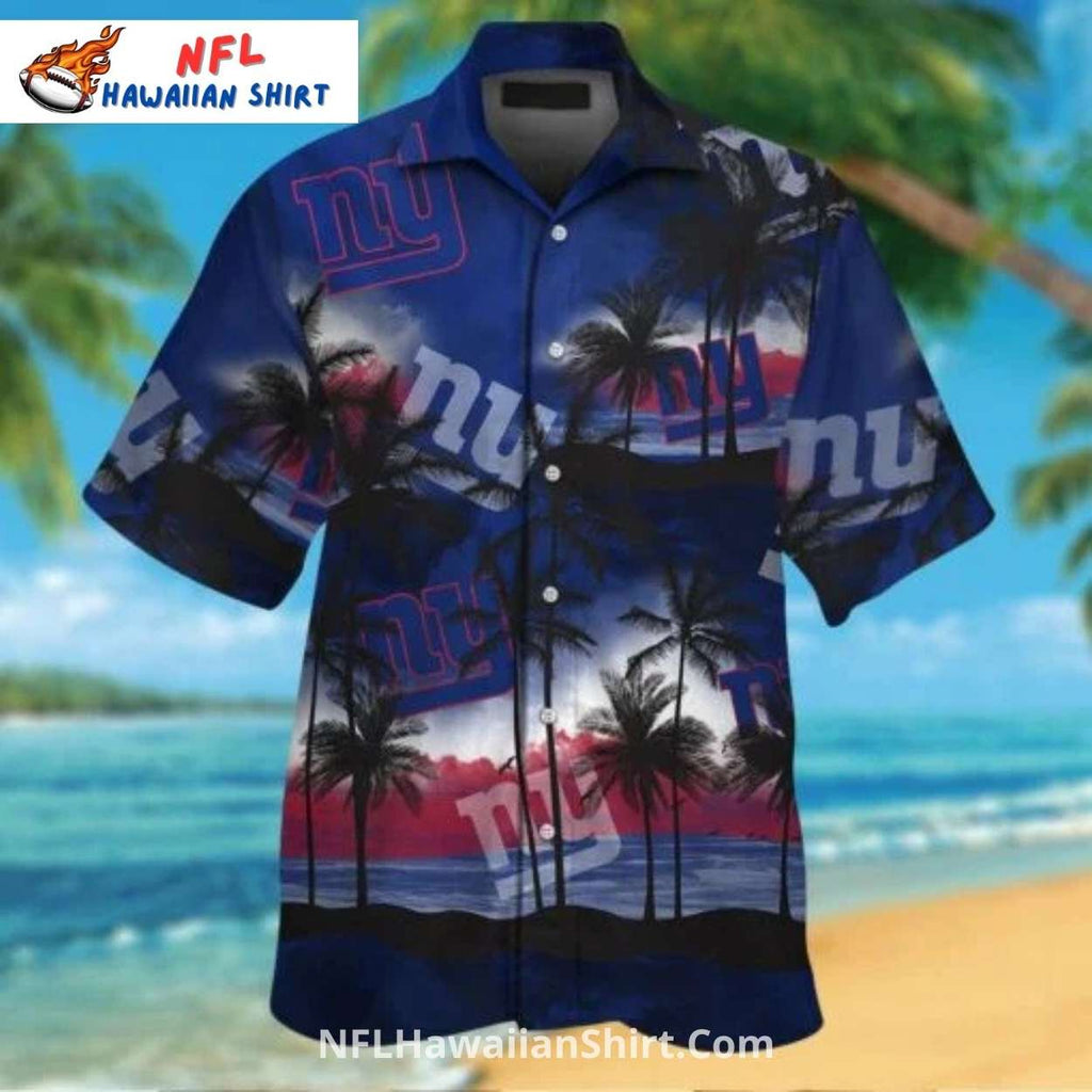 NY Giants Beach Sunset Palm Tree Themed Aloha Shirt