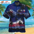 NY Giants Beach Sunset Palm Tree Themed Aloha Shirt