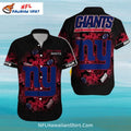 NY Giants Black And Red Floral Pattern Hawaiian Shirt