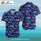 NY Giants Blue Tropical Sketch Pattern Aloha Shirt