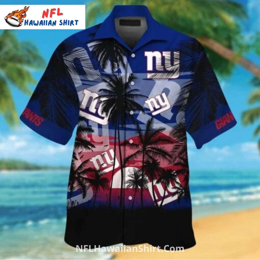 NY Giants Red and Blue Gradient Palm Aloha Shirt
