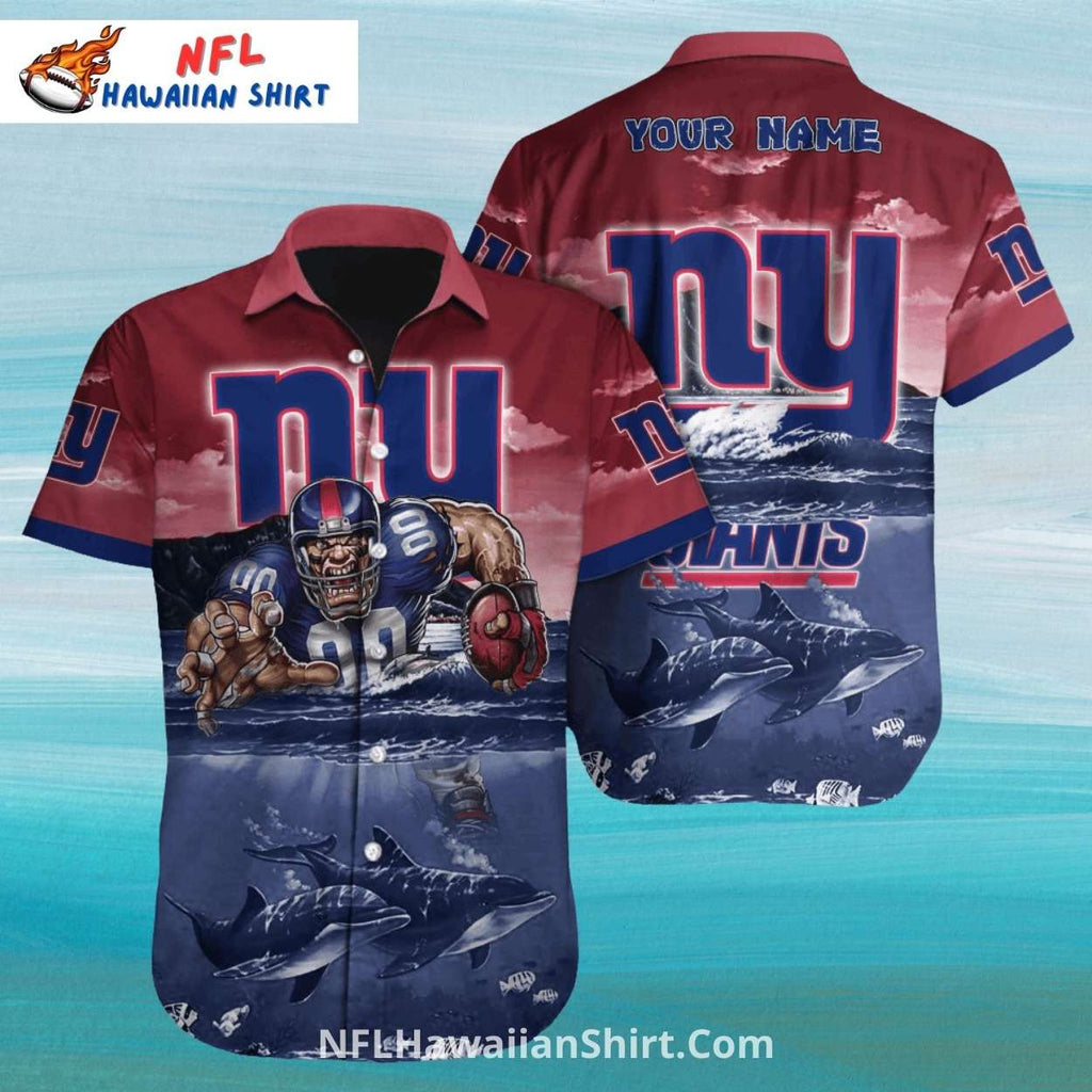 NY Giants Shark Ocean And Football Player Aloha Shirt