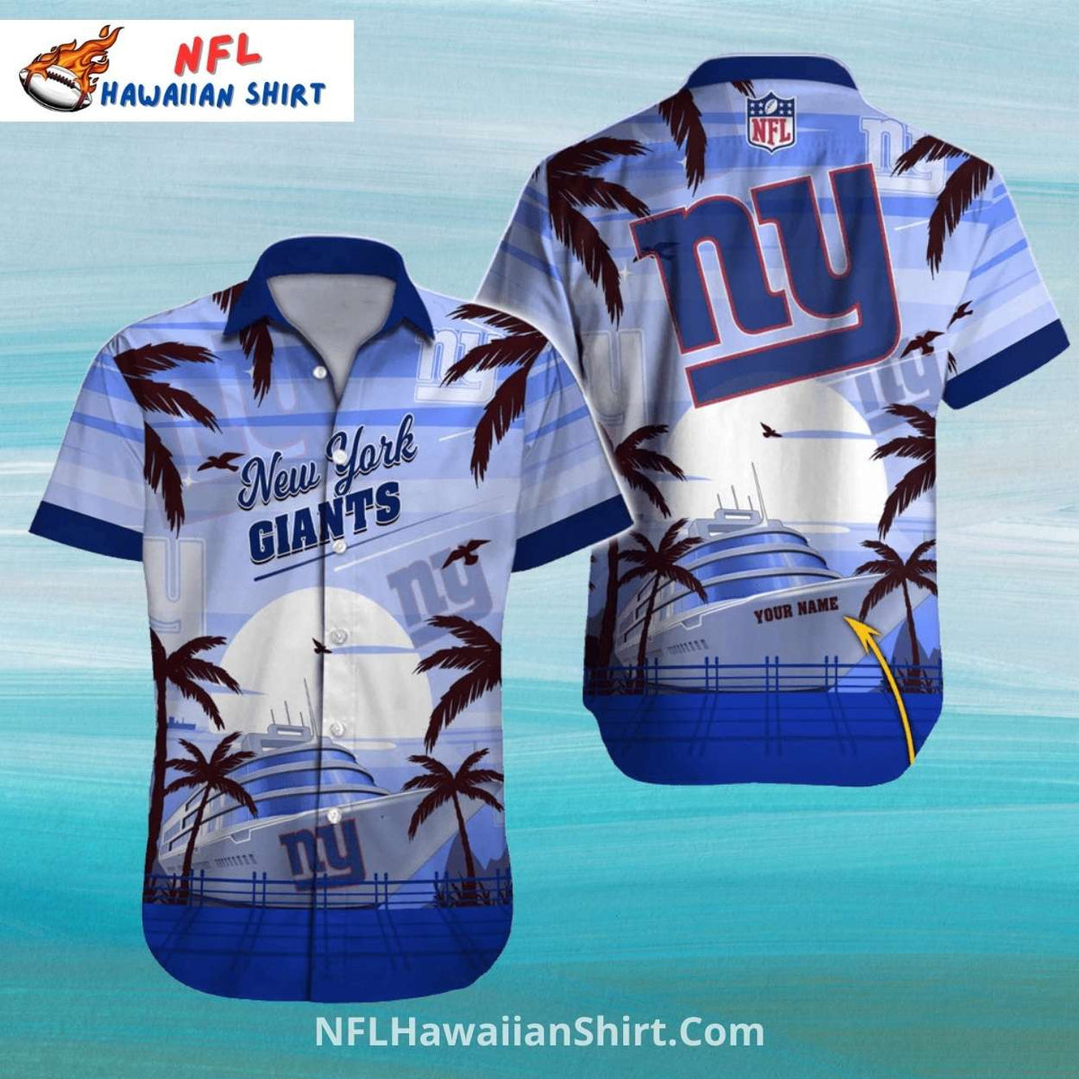NY Giants Sunset Cruise And Palm Tree Aloha Shirt