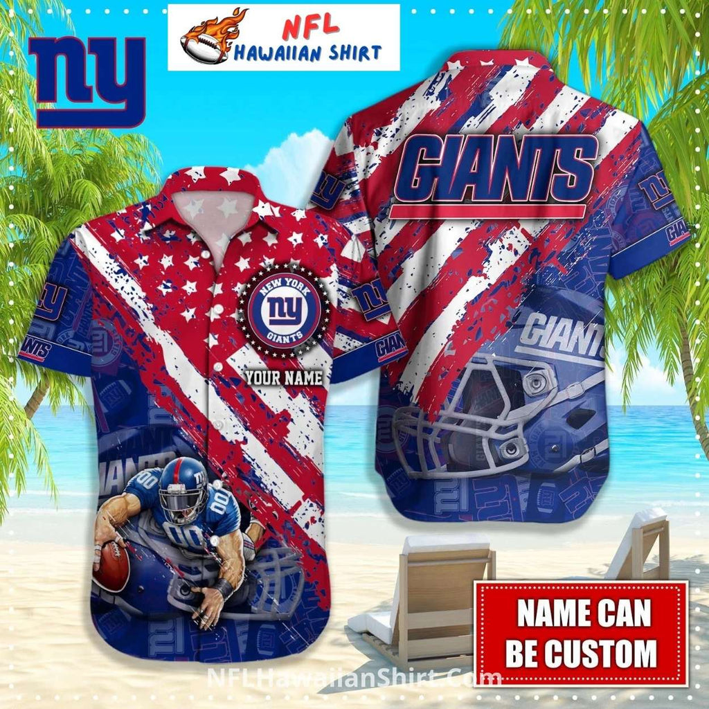 NY Giants Tropical Sunset And Beach Scene Aloha Shirt