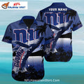 NY Giants Whale Jumping Tropical Scene Aloha Shirt