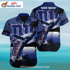 NY Giants Whale Jumping Tropical Scene Aloha Shirt