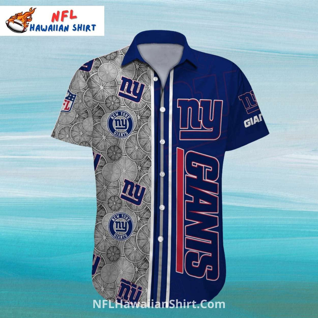 NY Giants Wheel Pattern And Split-Color Hawaiian Shirt