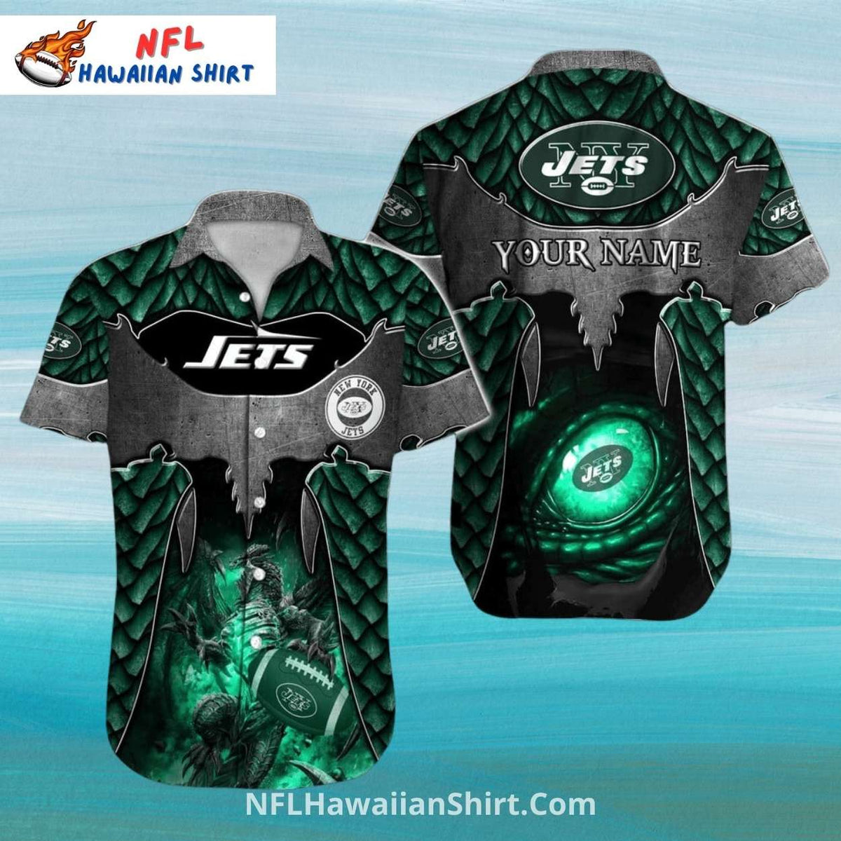 NY Jets Hawaiian Shirt – Dragon Scale And Eye Theme
