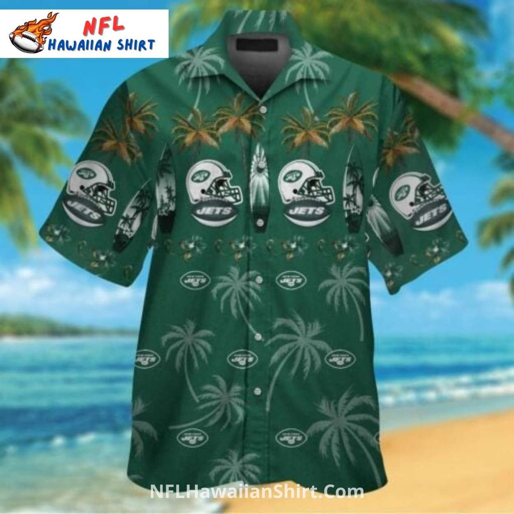 NY Jets Hawaiian Shirt – Helmet And Palm Tree Mix Design