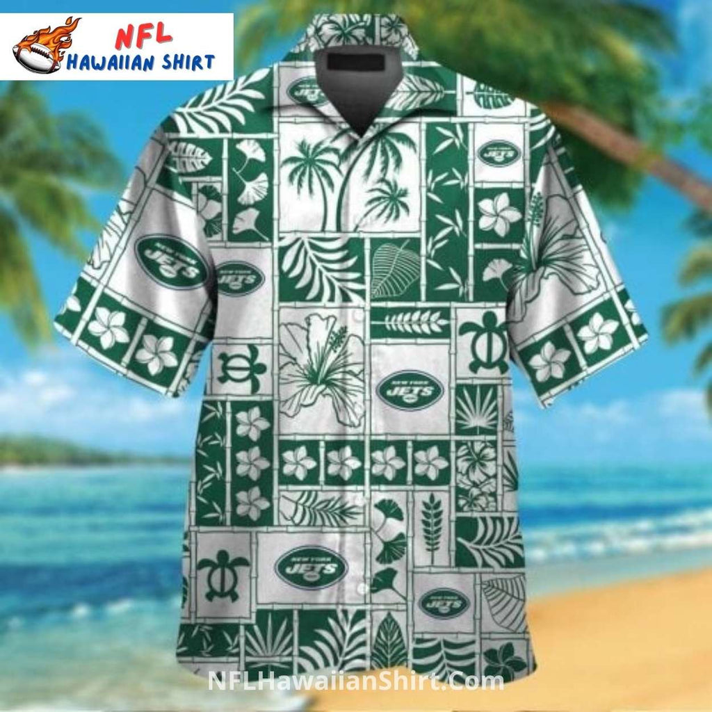 NY Jets Hawaiian Shirt – Retro Island Patchwork Style