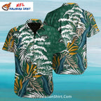 NY Jets Hawaiian Shirt – Tropical Leaves And Ocean Waves Pattern