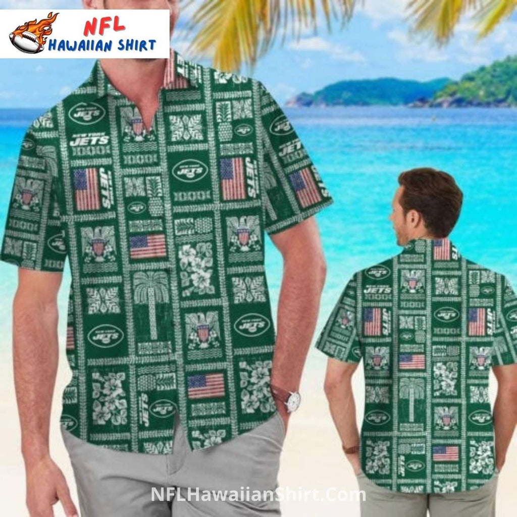 NY Jets Hawaiian Shirt – Vintage Patchwork Design