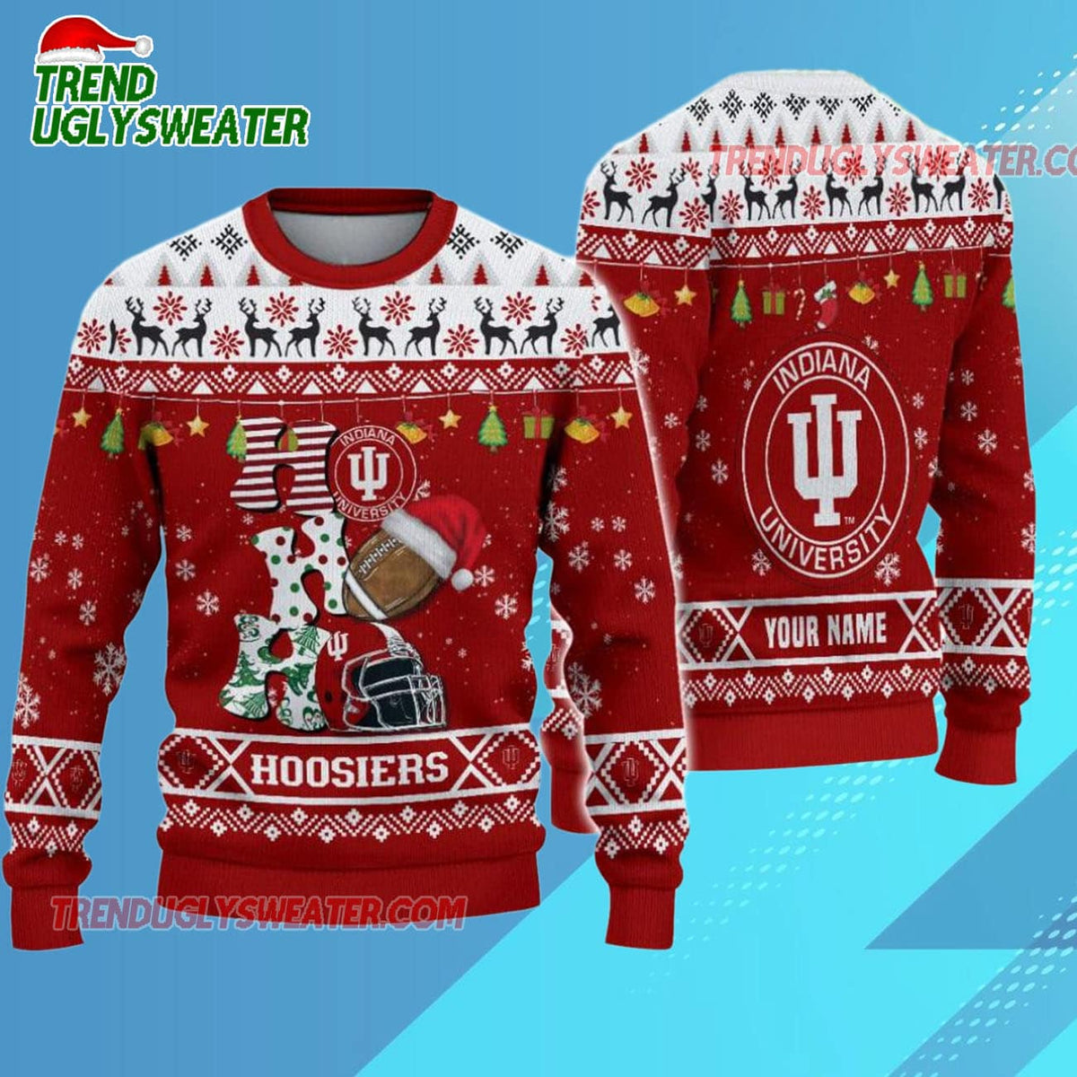 Ncaa Indiana Hoosiers Football Ho Ho Ho Ugly Christmas Sweater