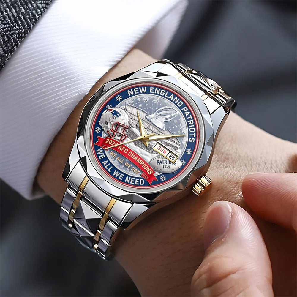 New England Patriots 2025 AFC Champions Alloy Luxury Quartz Watch - MAITM14620