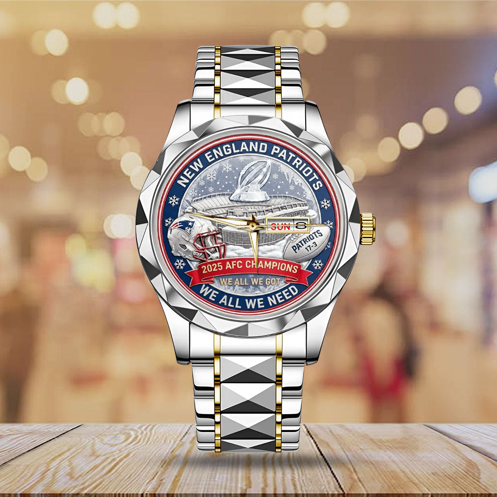 New England Patriots 2025 AFC Champions Alloy Luxury Quartz Watch - MAITM14620