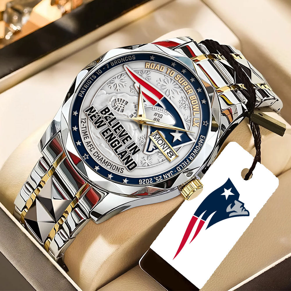 New England Patriots 2025 AFC Champions Alloy Luxury Quartz Watch - TANTN20684