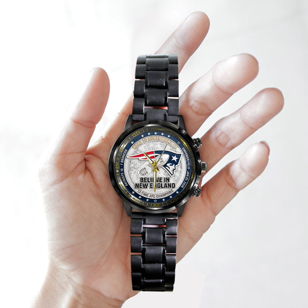 New England Patriots 2025 AFC Champions Black Stainless Steel Watch - TANTN20685