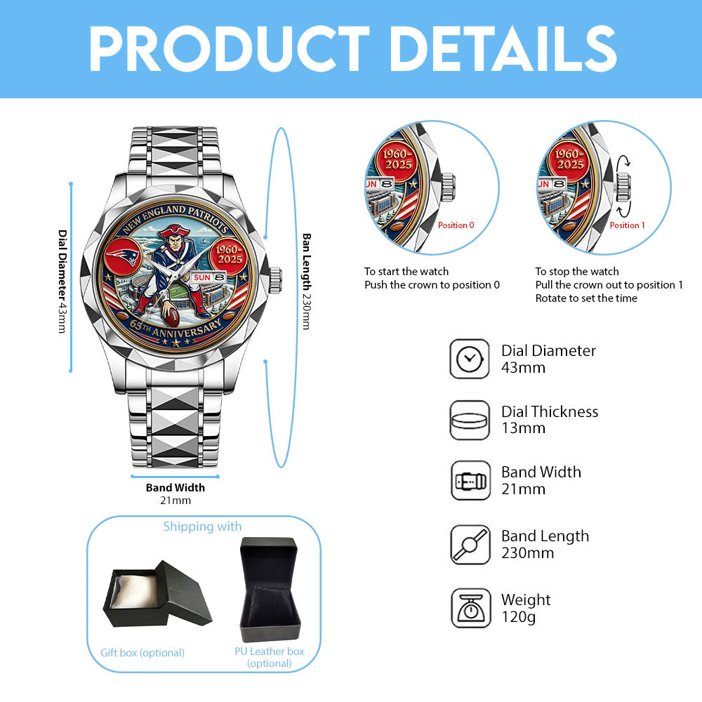 New England Patriots 65th Anniversary Alloy Luxury Quartz Watch - MAITM14414