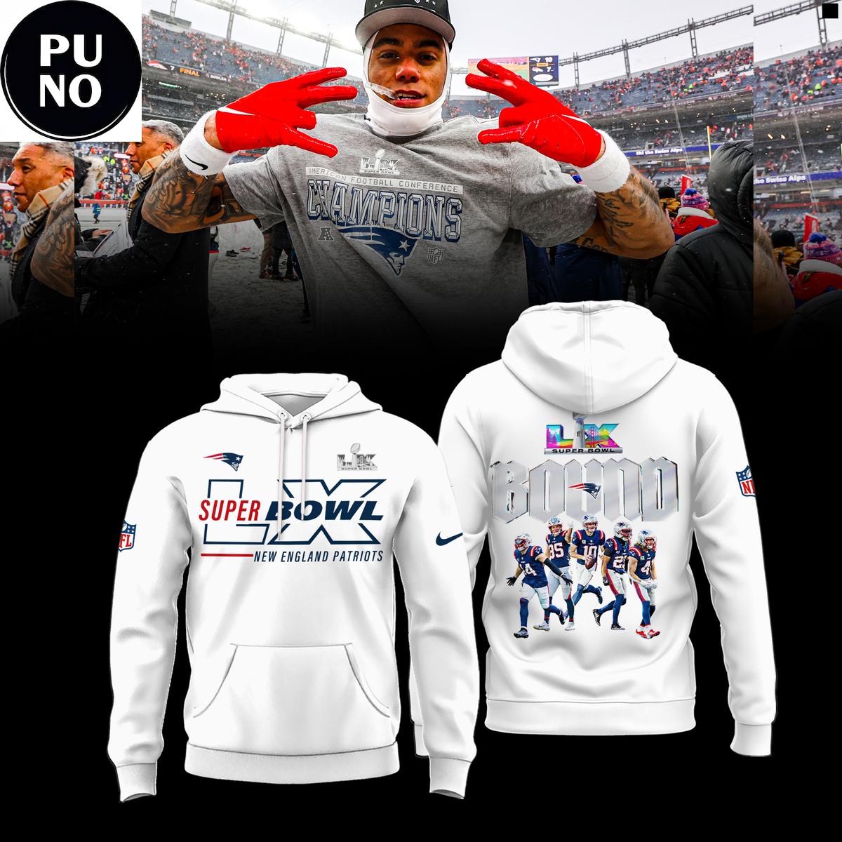 New England Patriots AFC Champions Super Bowl LX Bound Hoodie T-Shirt