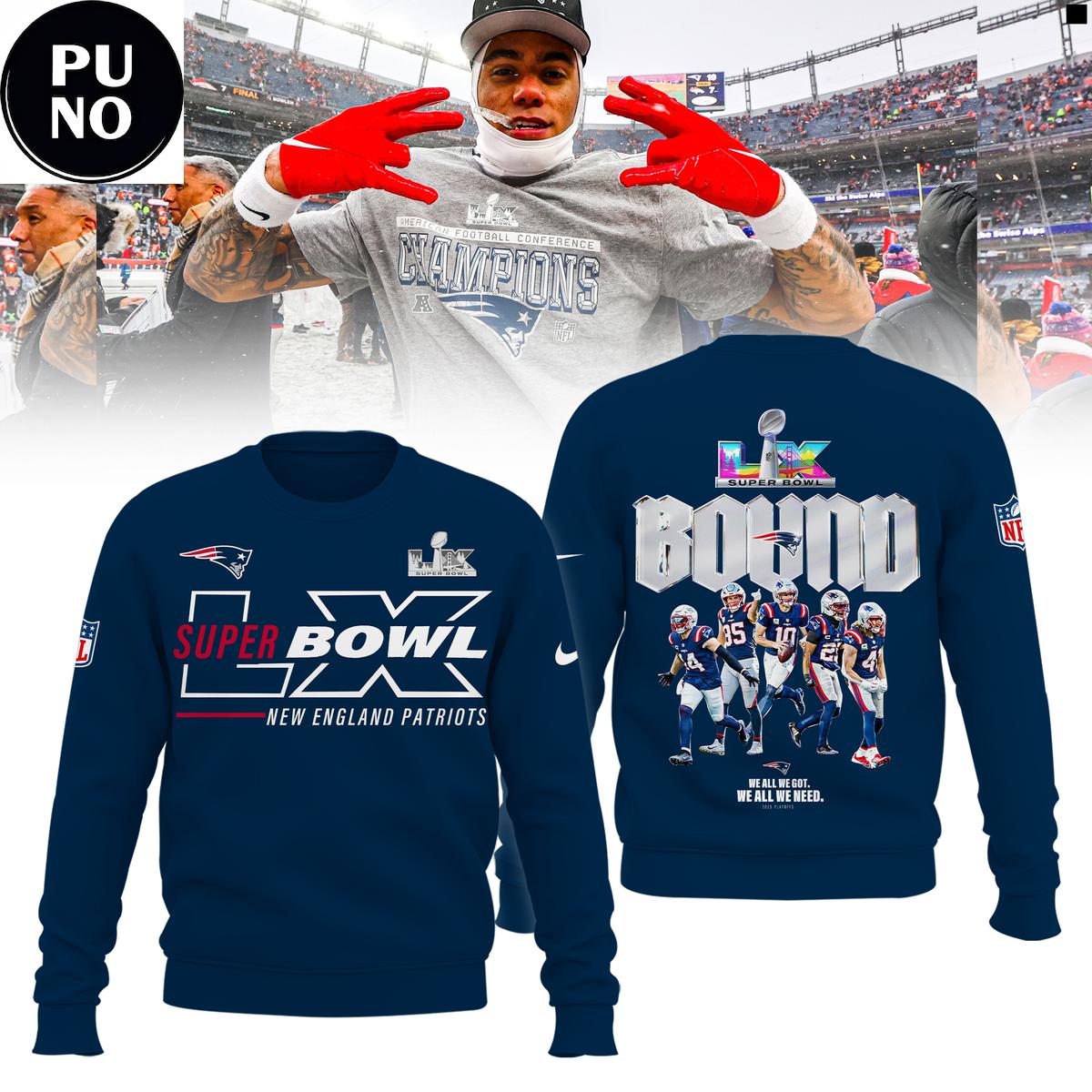 New England Patriots AFC Champions Super Bowl LX Bound Hoodie T-Shirt