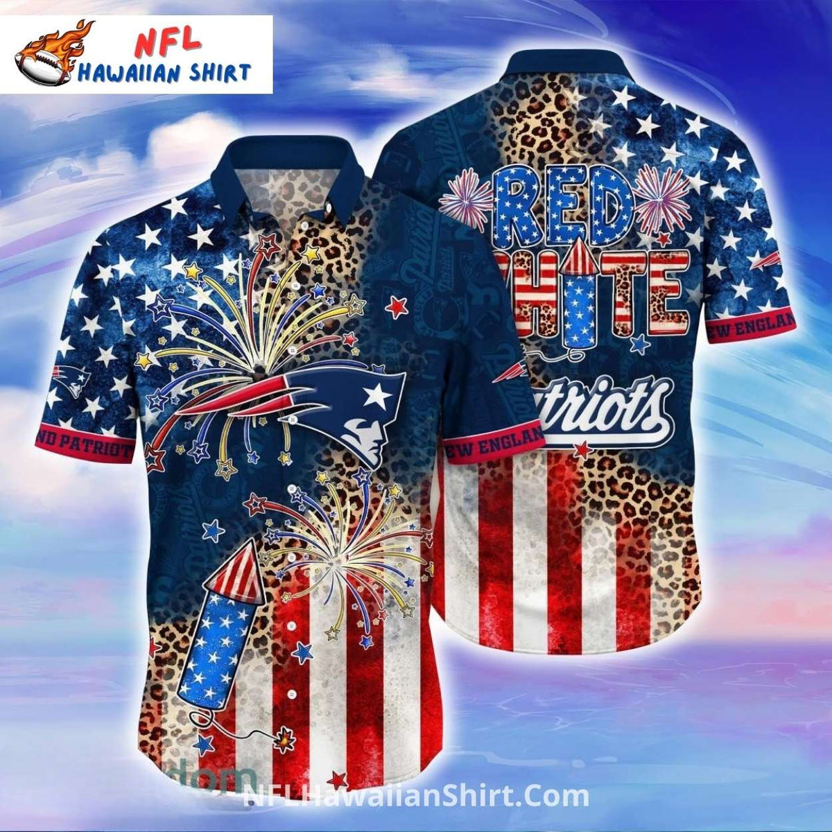 New England Patriots Aloha Shirt – Fireworks And Leopard Print