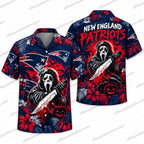 New England Patriots Ghostface Chainsaw Halloween Hawaiian Shirt