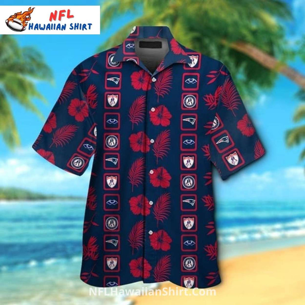 New England Patriots Hibiscus Pattern Button-Up Shirt
