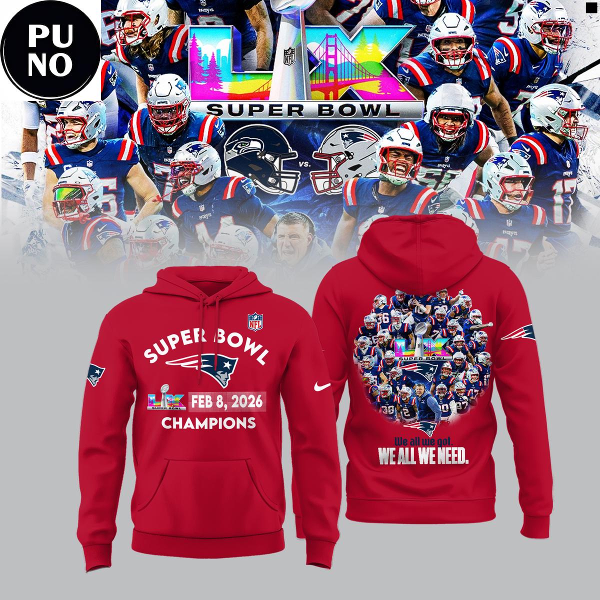 New England Patriots Super Bowl LX Champions 2026 Hoodie T-Shirt