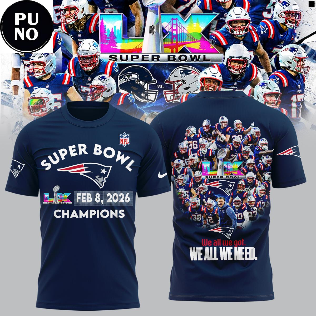 New England Patriots Super Bowl LX Champions 2026 Hoodie T-Shirt