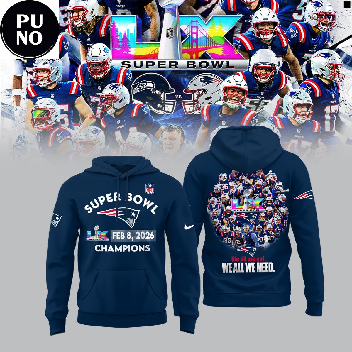 New England Patriots Super Bowl LX Champions 2026 Hoodie T-Shirt