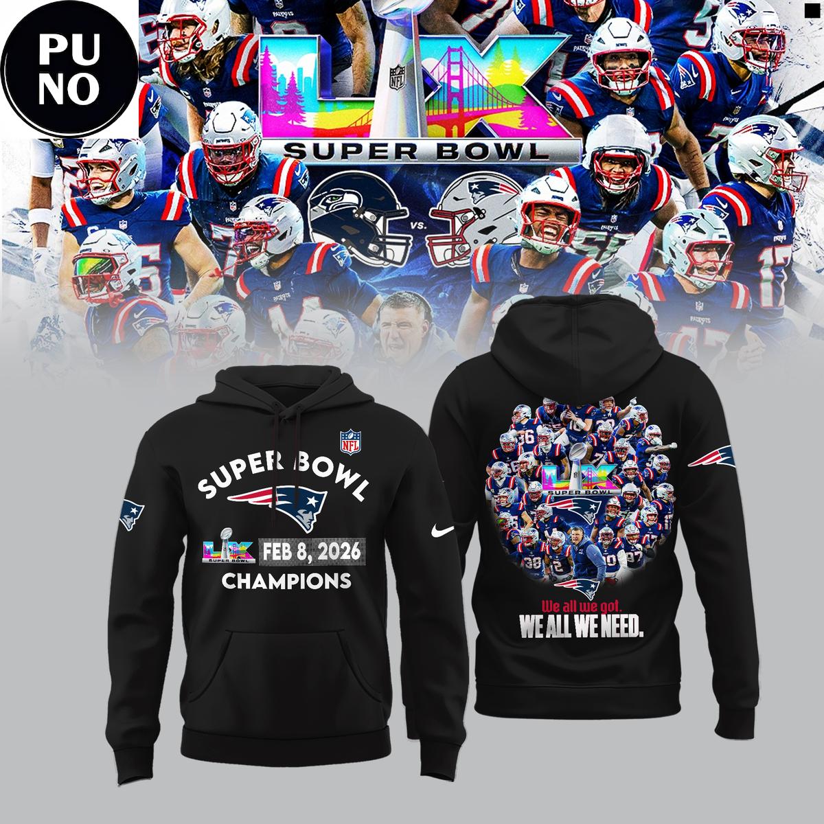 New England Patriots Super Bowl LX Champions 2026 Hoodie T-Shirt
